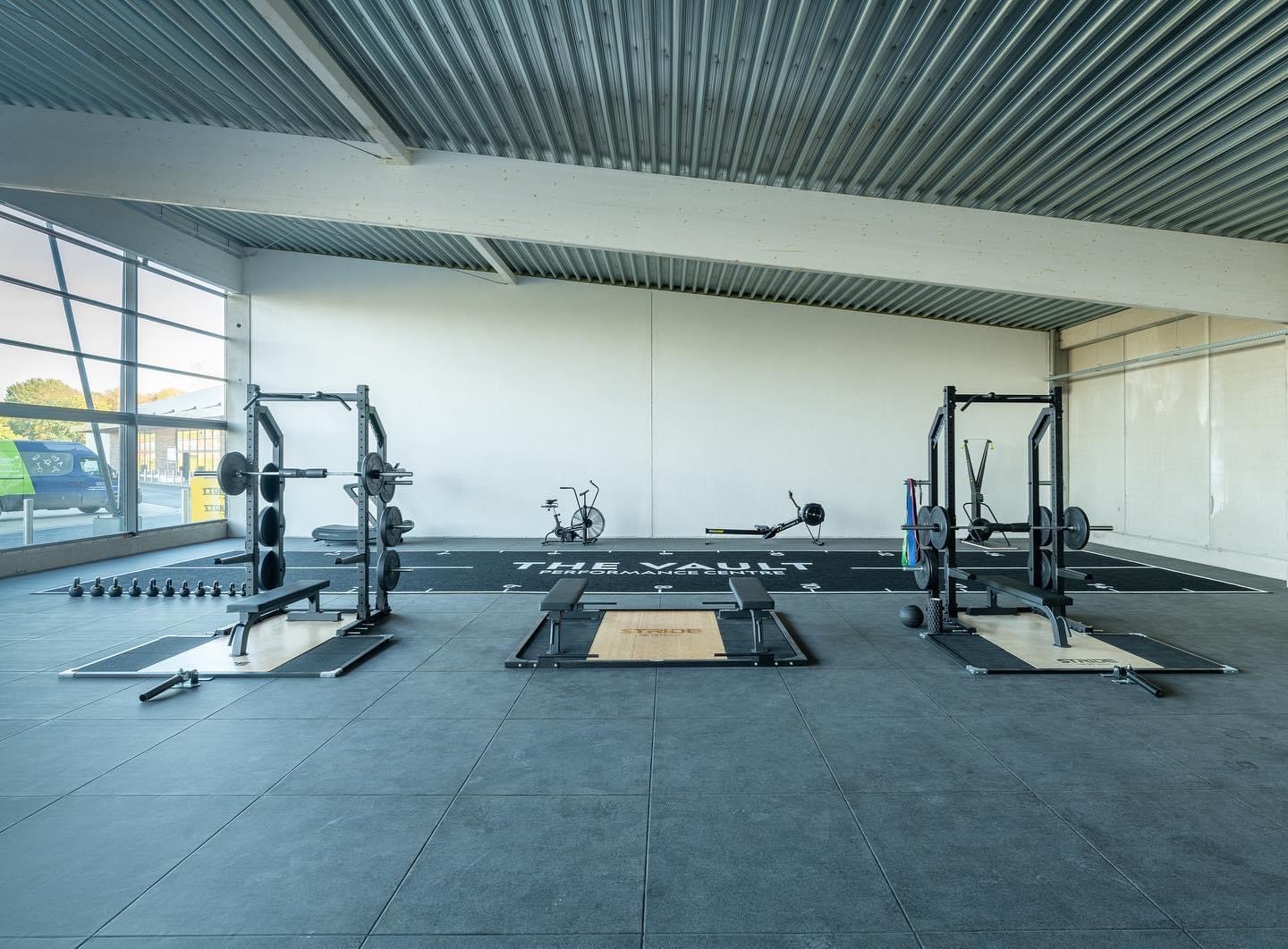 Barbells in gym