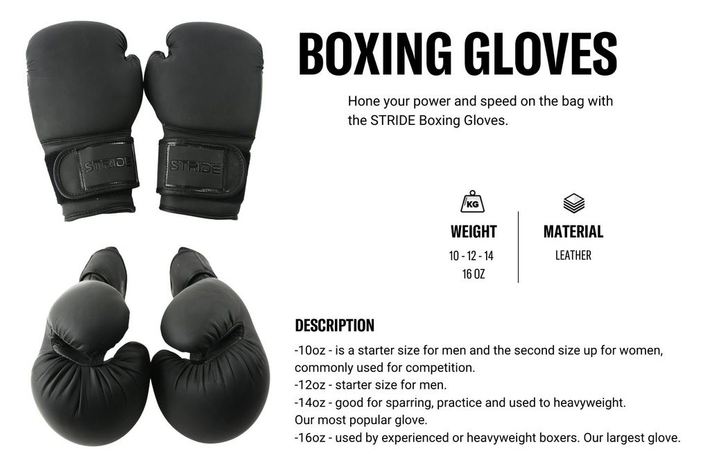 STRIDE Boxing gloves (pair; 16oz)