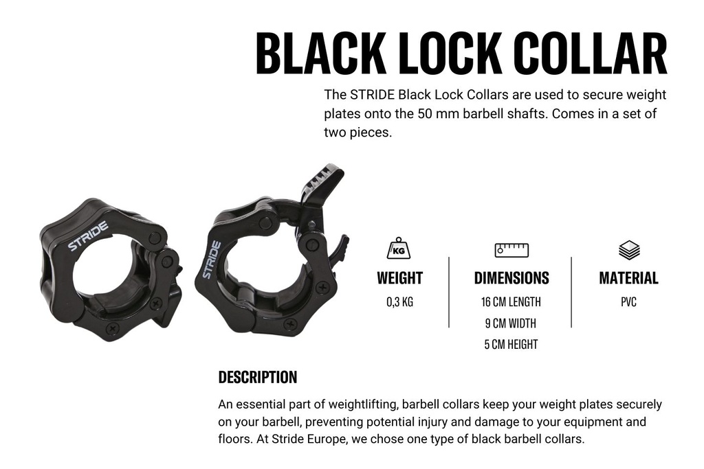 STRIDE Black Lock Collar for 50mm barbell (pair)