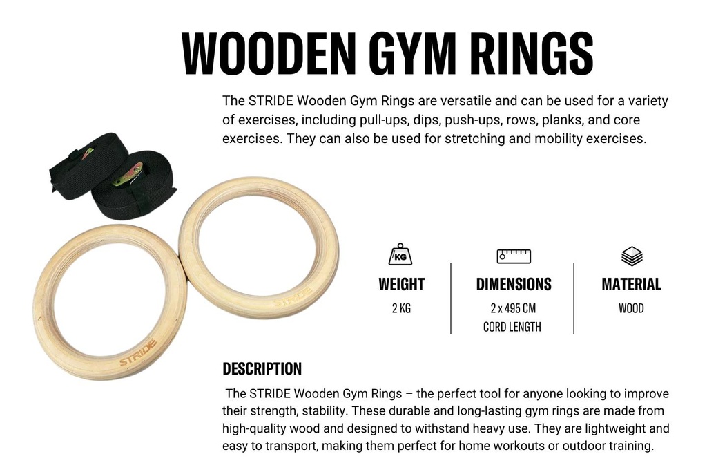 STRIDE Wooden Gym Rings (pair)