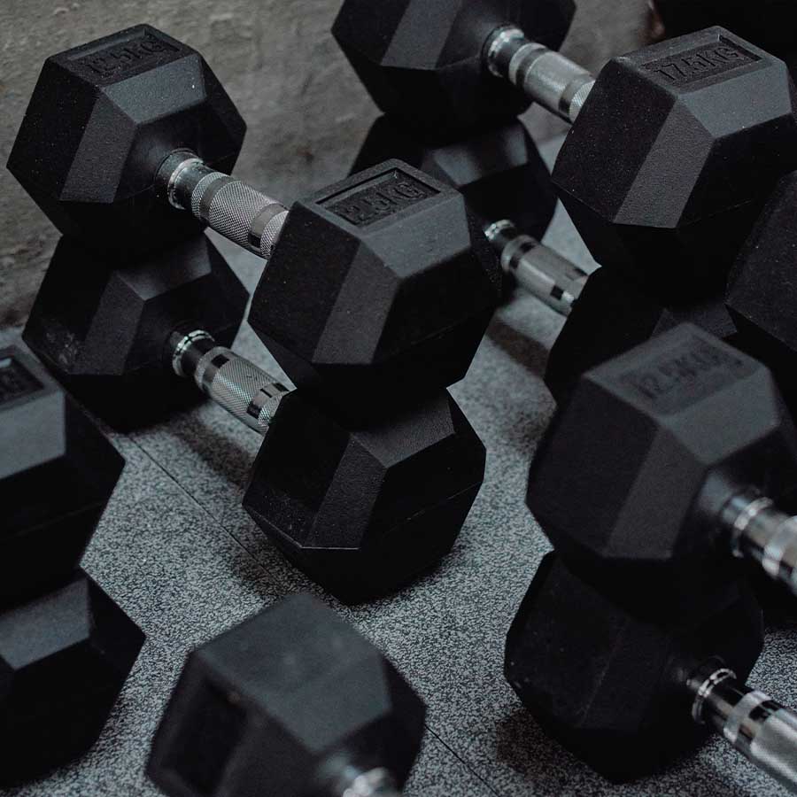STRIDE Molded Hex Rubber Dumbbell SET 4 (set of 16 pairs; 2,5kg-40kg)