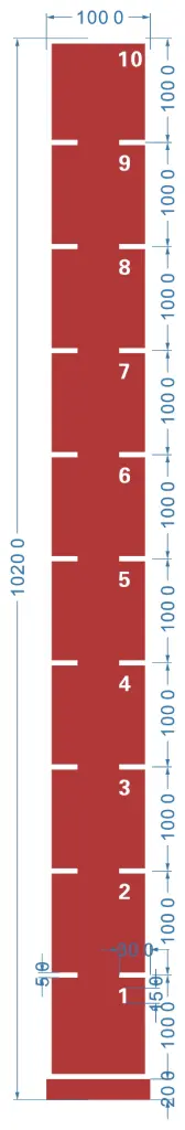 STRIDE Standard Track with numbers: Red 1m x 10m