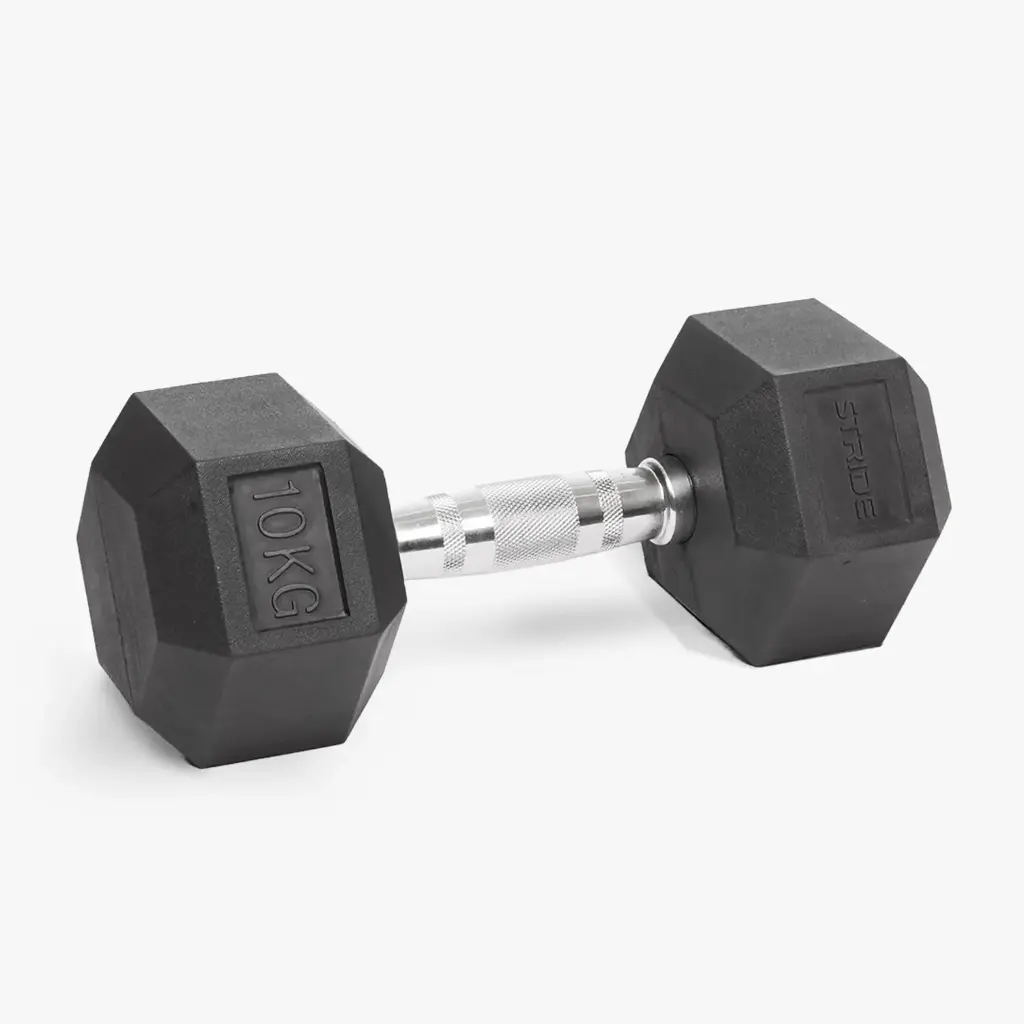 STRIDE 10kg Hex Rubber Dumbbell (single)