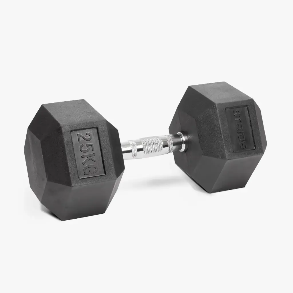 STRIDE Molded Hex Rubber Dumbbell (single; 25kg)