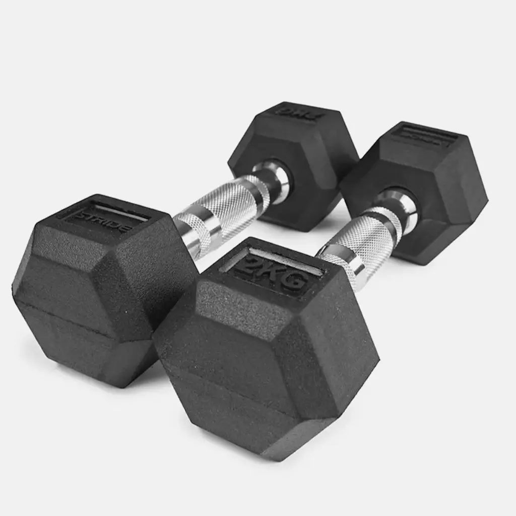 STRIDE Molded Hex Rubber Dumbbell (single; 2kg)