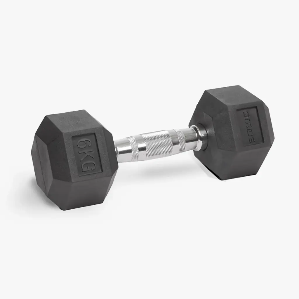STRIDE 6kg Hex Rubber Dumbbell (single)