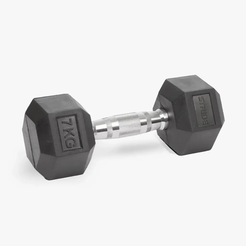 STRIDE 7kg Hex Rubber Dumbbell (single)
