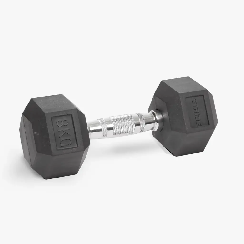 STRIDE 8kg Hex Rubber Dumbbell (single)