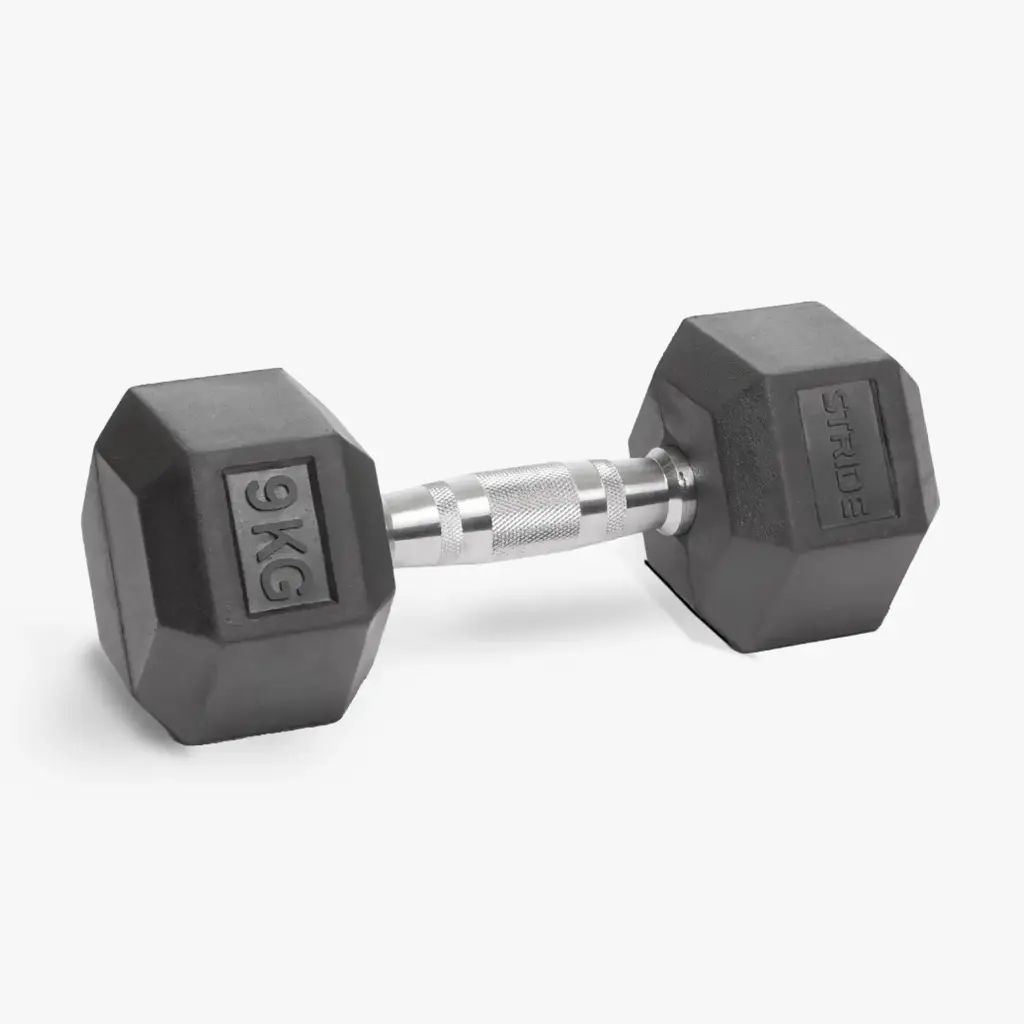 STRIDE Molded Hex Rubber Dumbbell (single; 9kg)